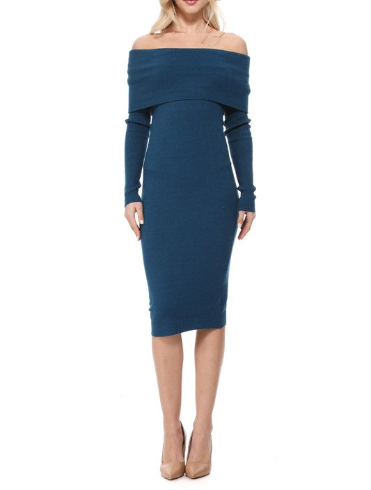 teal sweater dress Off Shoulder Sweater Dress (Teal) – Luxury Level