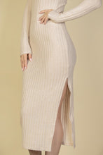 Sweater-Knit Fuzzy Turtle Neck Split Thigh Dress